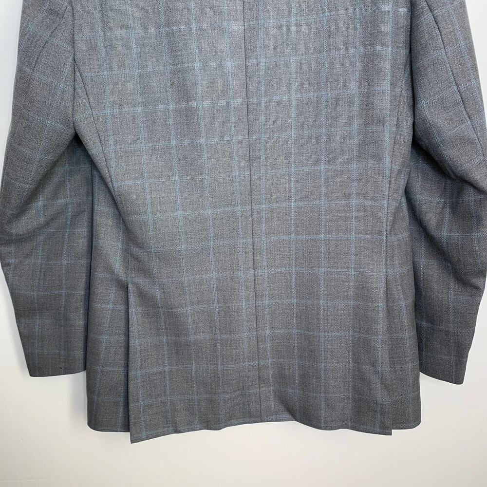 Barneys New York Loro Piana Plaid Grey Blue Wool Mens Blazer Size 40 - Picture 6 of 16